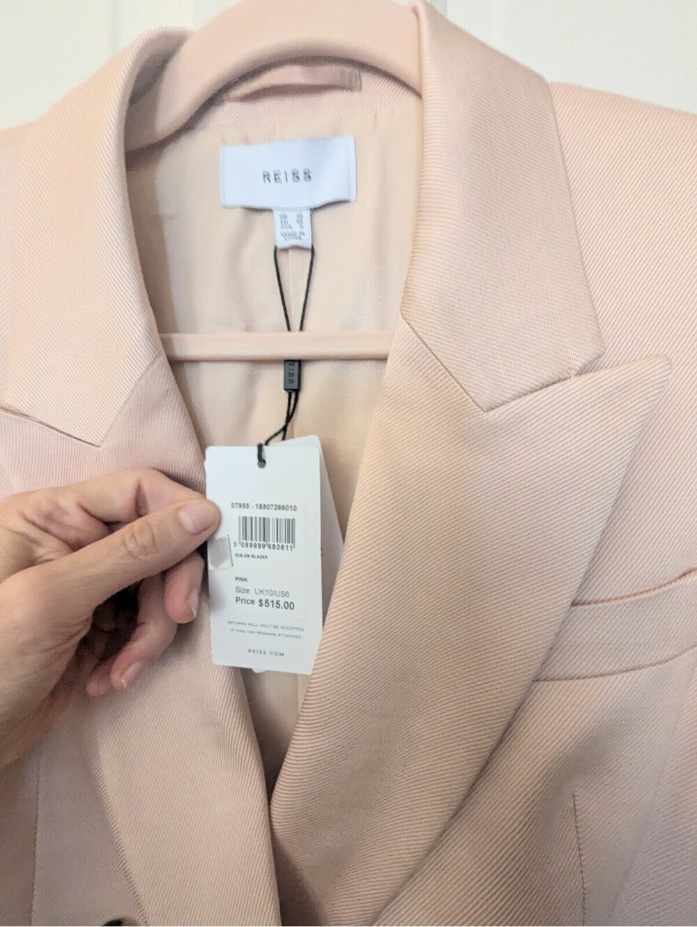 REISS EVE DOUBLE BREASTED SATIN BLAZER IN LIGHT PINK SIZE 6 NWT - Picture 4 of 7